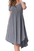 Sexy Grey Short Sleeve High Low Pleated Casual Swing Dress